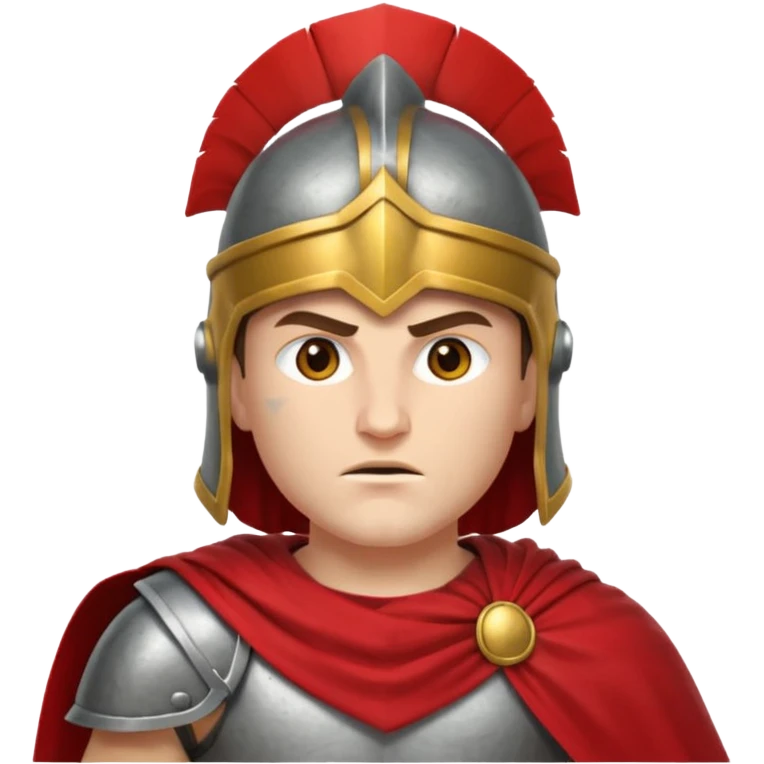 Emoji portrait of a Spartan warrior. Crested helmet, red cloak, determined expression. emoji