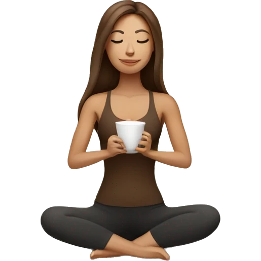 Yoga Woman long brown hair drinks coffee emoji