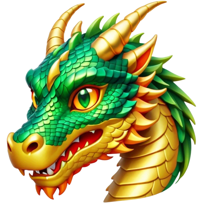Cinematic Noble Dragon Portrait Emoji, Poised and majestic, with a sinuous, elongated body covered in intricately detailed, shimmering scales in hues of emerald and gold, and piercing, fiery eyes that reflect ancient wisdom; rendered with lifelike texture and natural highlights, high shine, intelligent and formidable, styled with an aura of mythic power, focused and attentive, soft glowing outline, capturing the essence of a legendary dragon that appears ready to soar out of the screen with timeless authority! emoji