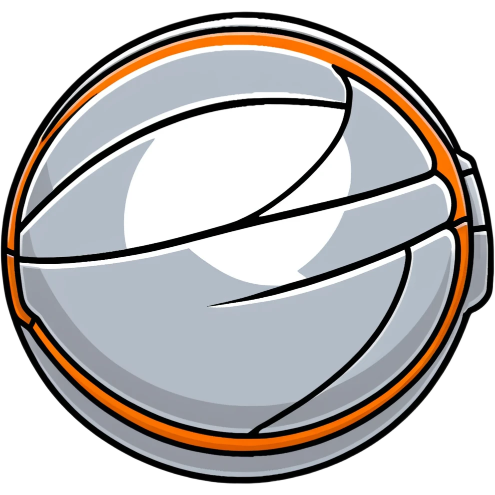 luxurious silver basketball, shiny metallic silver surface with orange seams emoji