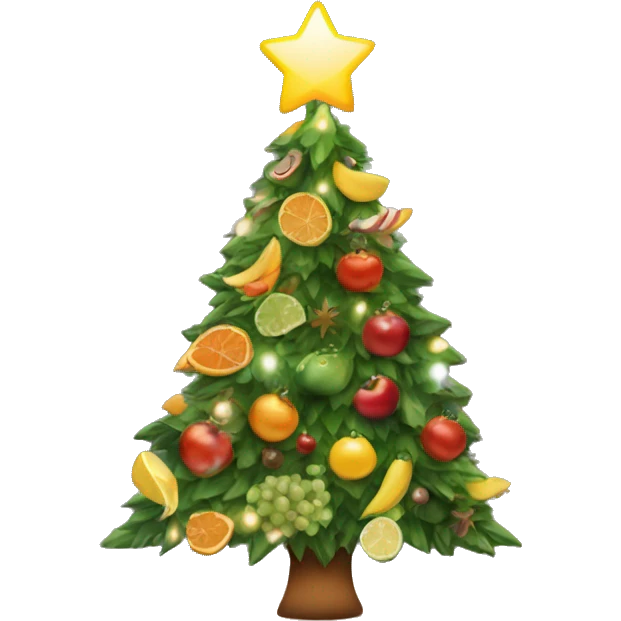 Christmas tree with healthy food on it and lights emoji