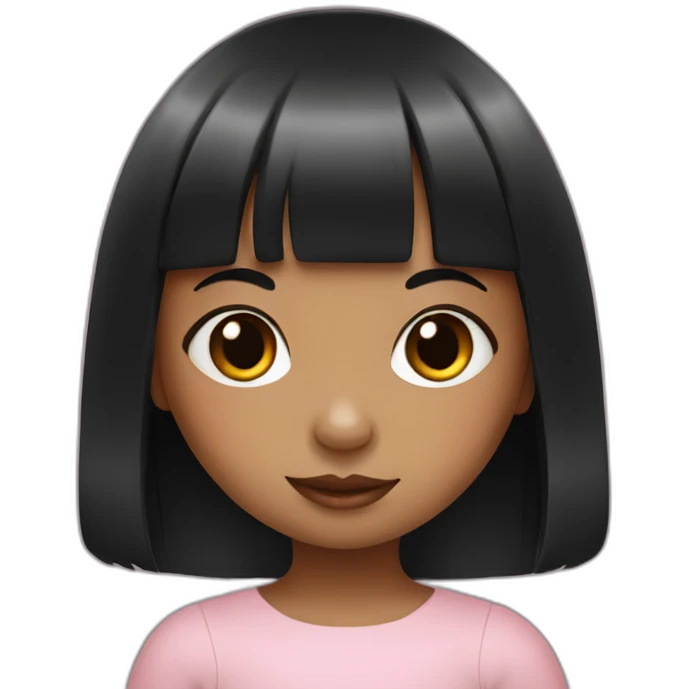 Little girl with black bangs holding rabbit emoji