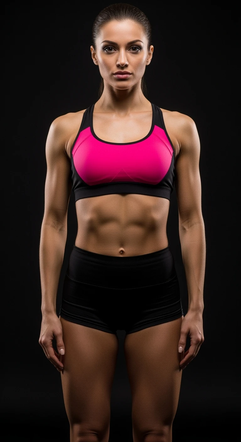 DONNA FITNESS ITALIANA REALISTICA IN FORMA, POSA FRONTALE IPERREALISTICA 4K, SENZA SFONDO emoji