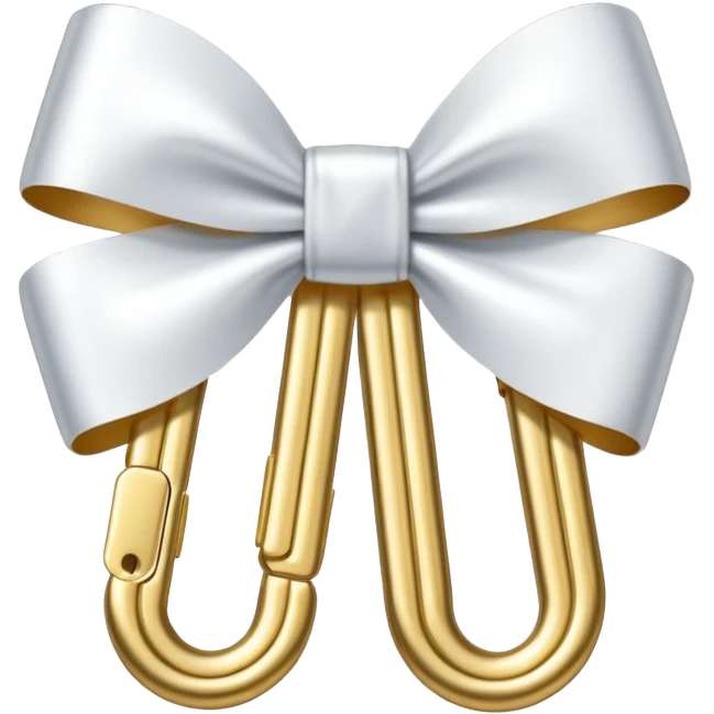 one gold paper clip with a white bow in the middle emoji