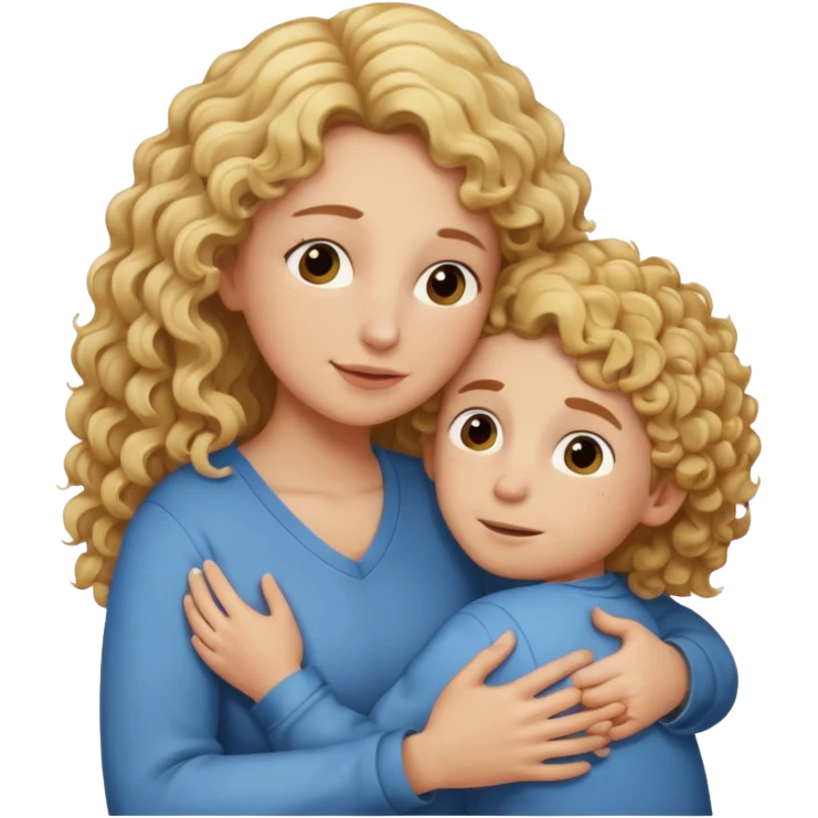 a mother with blond curly long hugging his son with brown hair and like saying its okay emoji
