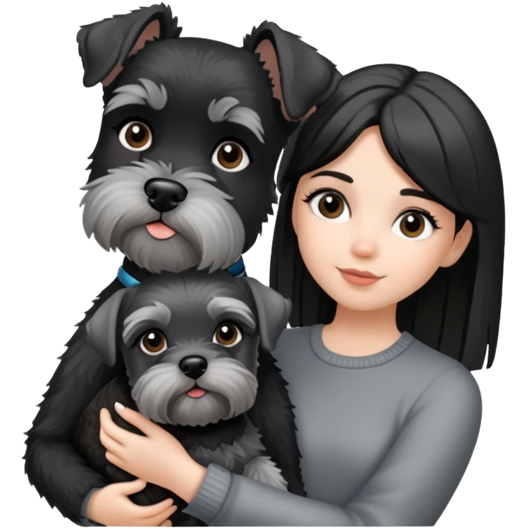 A girl holding a black and silver schnauzer emoji