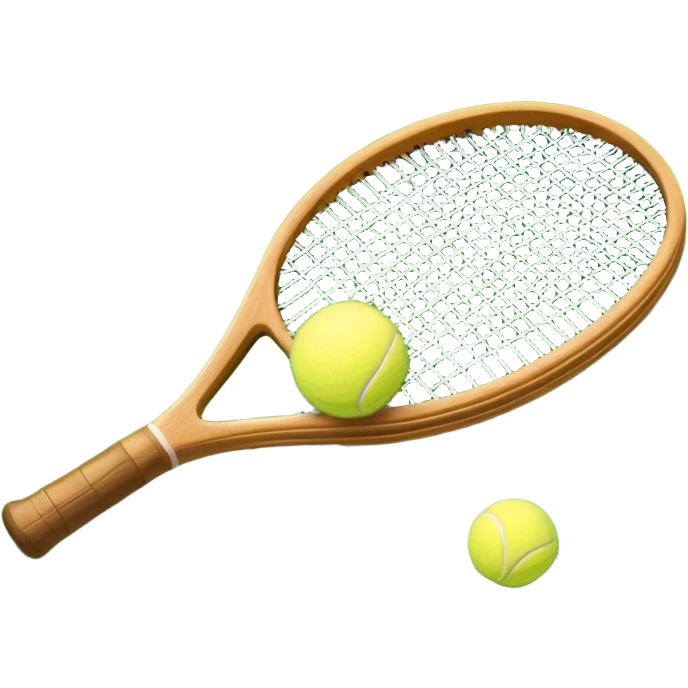 A detailed tennis racket resting on lush green grass beside a bright yellow tennis ball. The scene captures the essence of classic lawn tennis, with a crisp and clean background emphasizing the elegance and tradition of the sport emoji