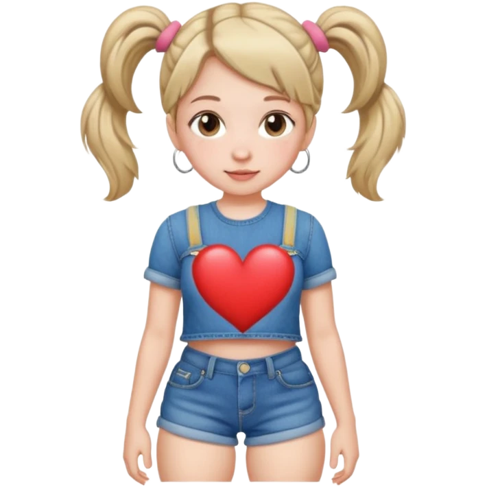 Her hair is in pigtails and her pubic hair is shaped like a heart.  She has wide hips emoji