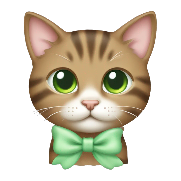 kawaii brown tabby kitten with green eyes and pastel green bow emoji