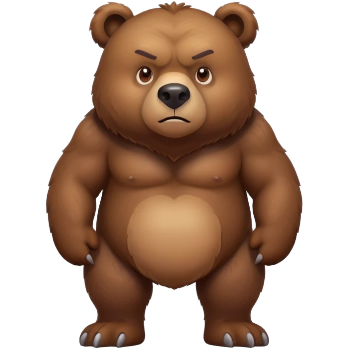 Serious-looking realistic brown bear on all four legs with stern expression, intimidating gaze, realistic features, minimalist emoji style emoji