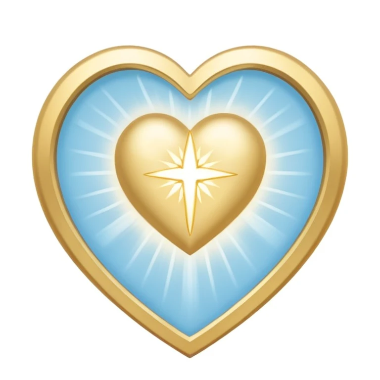 shining heart with halo of light, soft gold white and light blue, minimal and spiritual, representing cleansing grace and forgiveness emoji