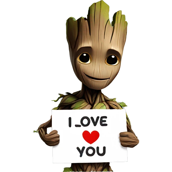 Groot Holding a sign with i love you emoji