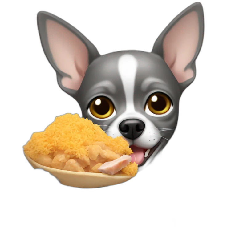 Gray Chihuahua eating chicken emoji
