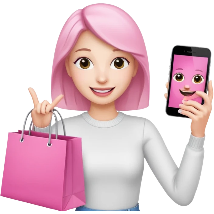 white skin influencer taking selfie with a pink shopping bag emoji