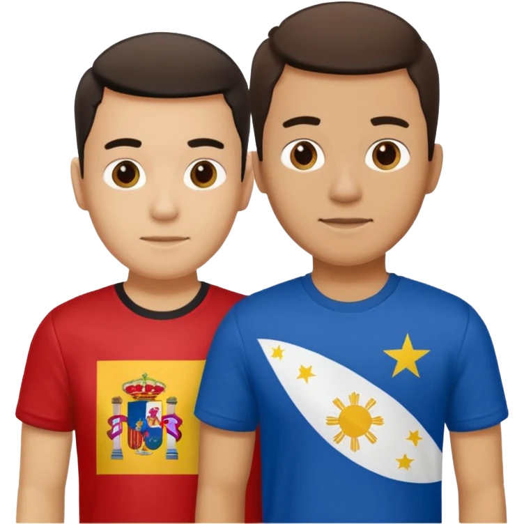 2 male Best buds , one in showing Philipines flag tshirt, one is Spain flag emoji