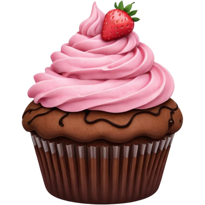 Chocolate cupcake with pink strawberry frosting emoji