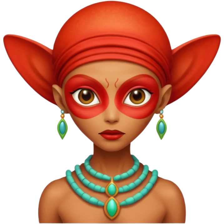 alien living in desert, dressed like a desert alien, redcolorful, accessories, just face  emoji