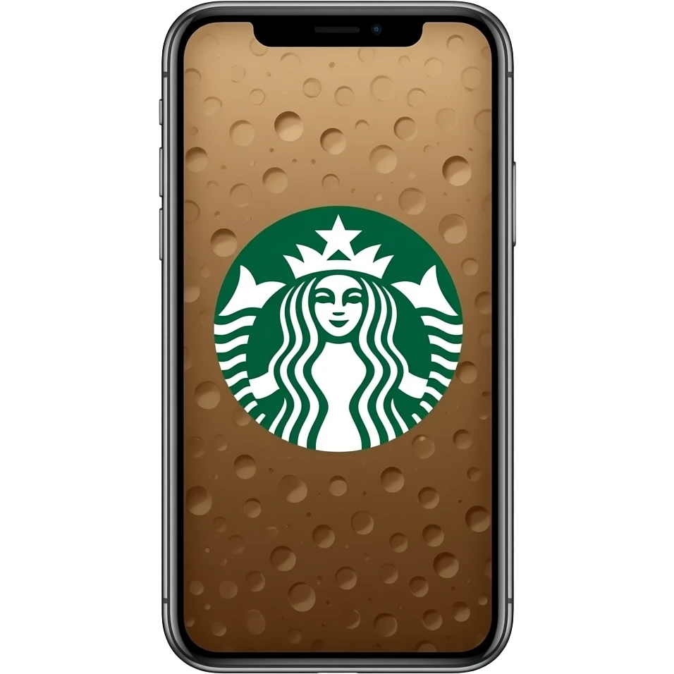 celular con fondo de pantalla el icono de starbucks  sobre cafe emoji