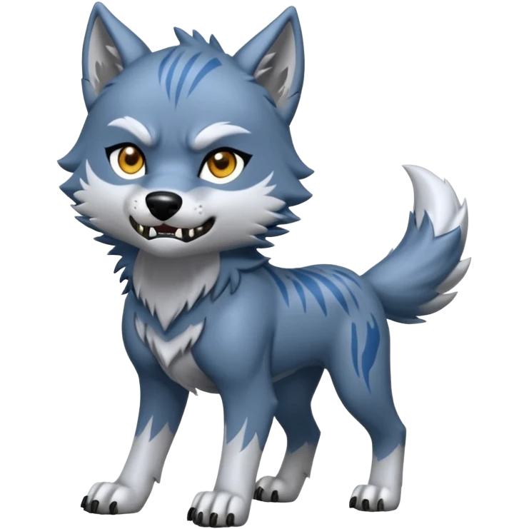 Toony Chibi bluish-silvery Cool Edgy Scarred Badass Ginga Nagareboshi Gin/Silver Fang the wolf (full body) (feral) (4 legs) (canine) emoji