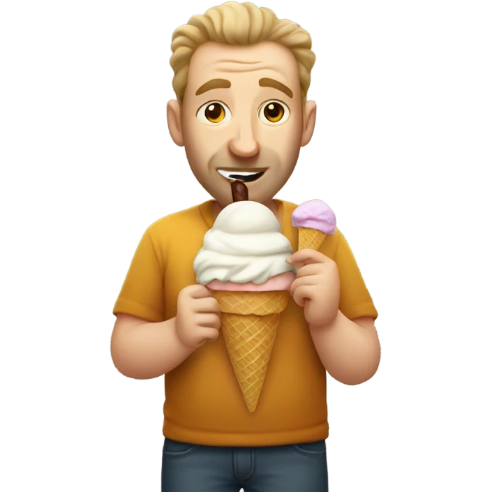 Really, really large man with balding hair devouring ice cream emoji