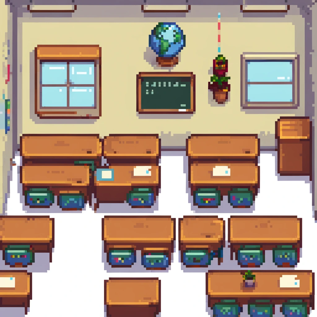classroom scene with many students and a teacher in pixel art style emoji