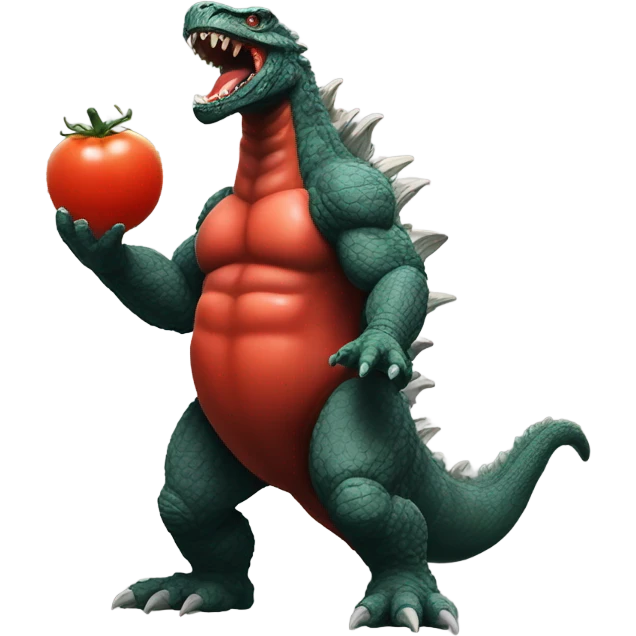 Godzilla throwing a tomato emoji