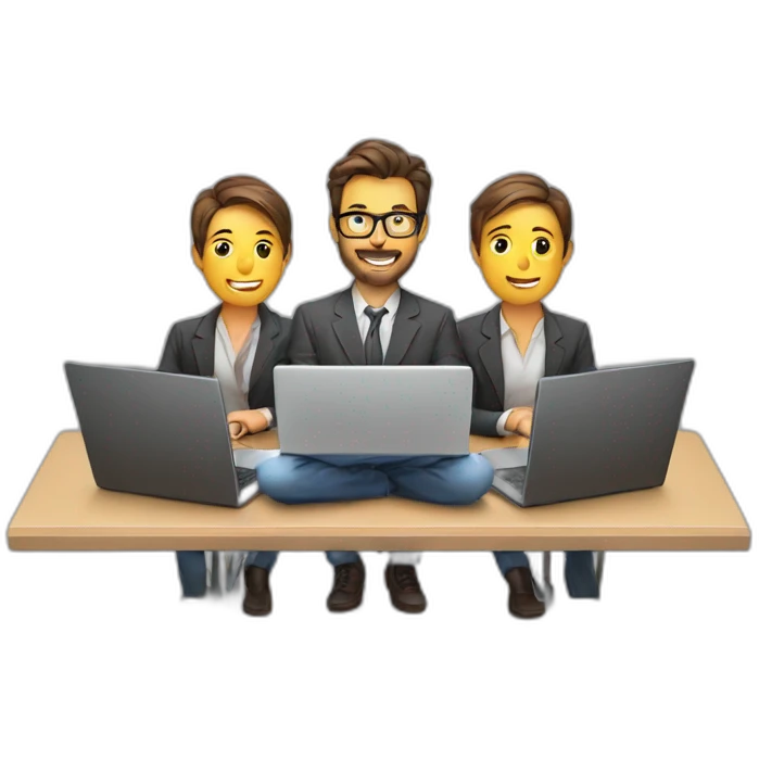 executive developer team programming on laptops emoji