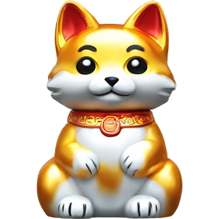 fully chrome fox statue in the form of maneki neko emoji