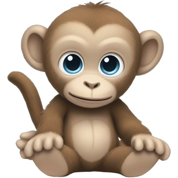 Light brown body, light blue eyes, baby monkey, jellycat stuffed animal emoji