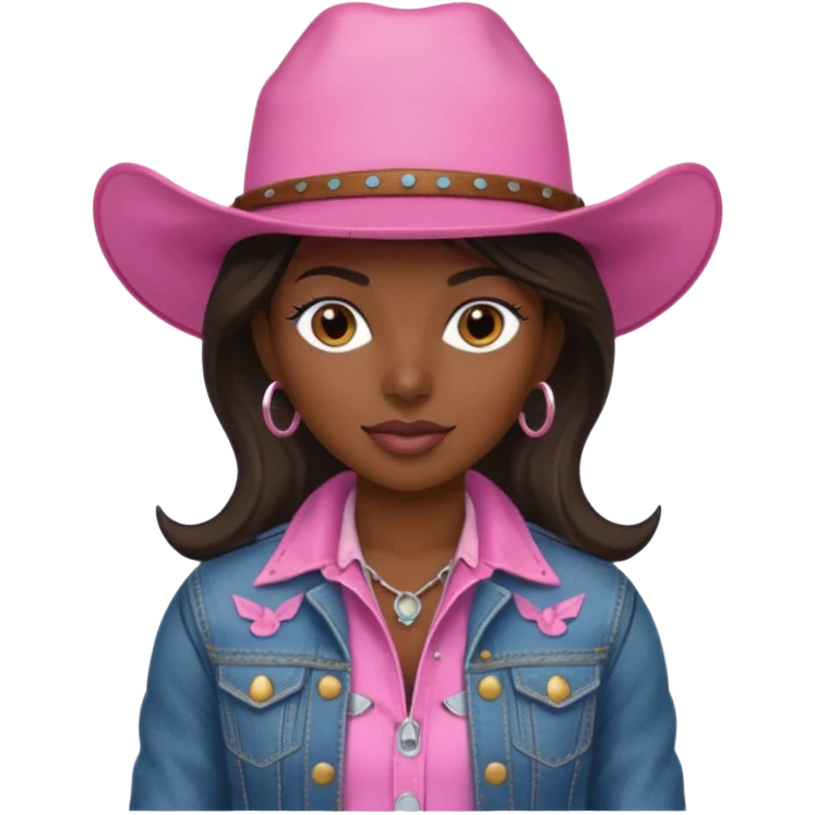 dark skin cowgirl with pink hat emoji