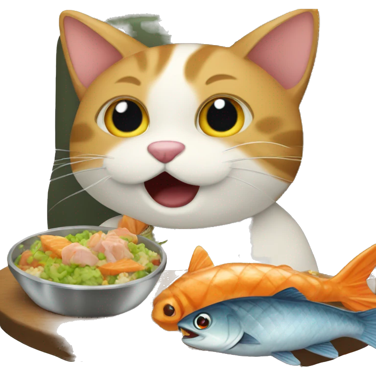 Gato comiendo un pescado  emoji