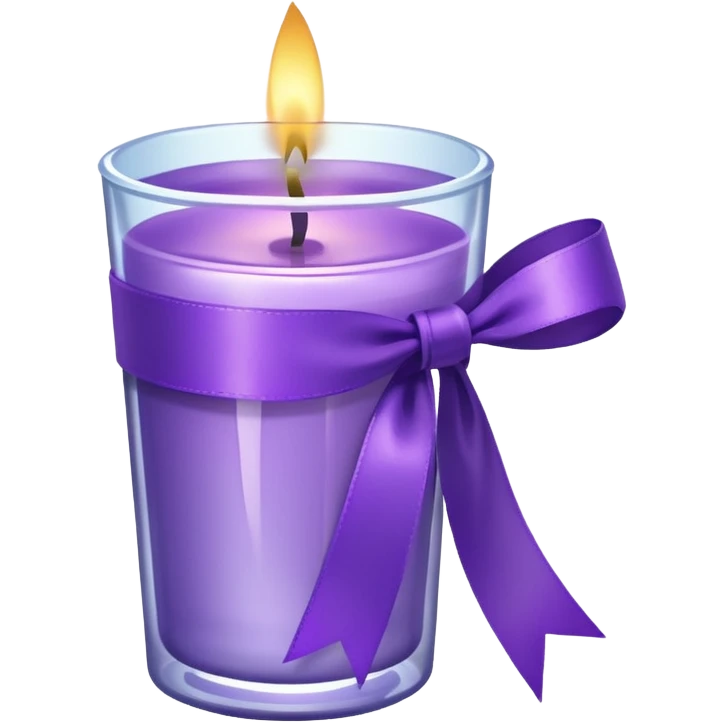 A transparent shot cup with purple wax that is lit as a candle, and purple ribbon wrapped around the cup. emoji