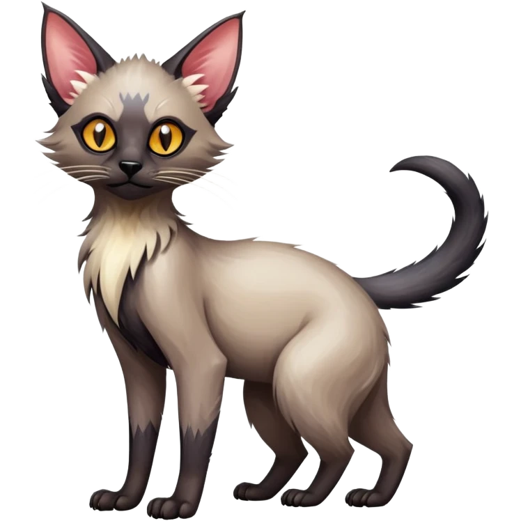 Colorful exotic tropical shiny Fantasy-Siamese-Fakémon-Lykoi-feline-hybrid (full body) emoji