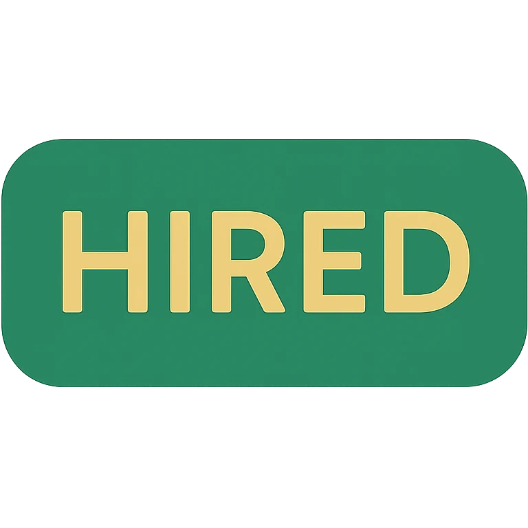 hired text logo, minimalistic, green gold and white color scheme, clean lines, no background emoji