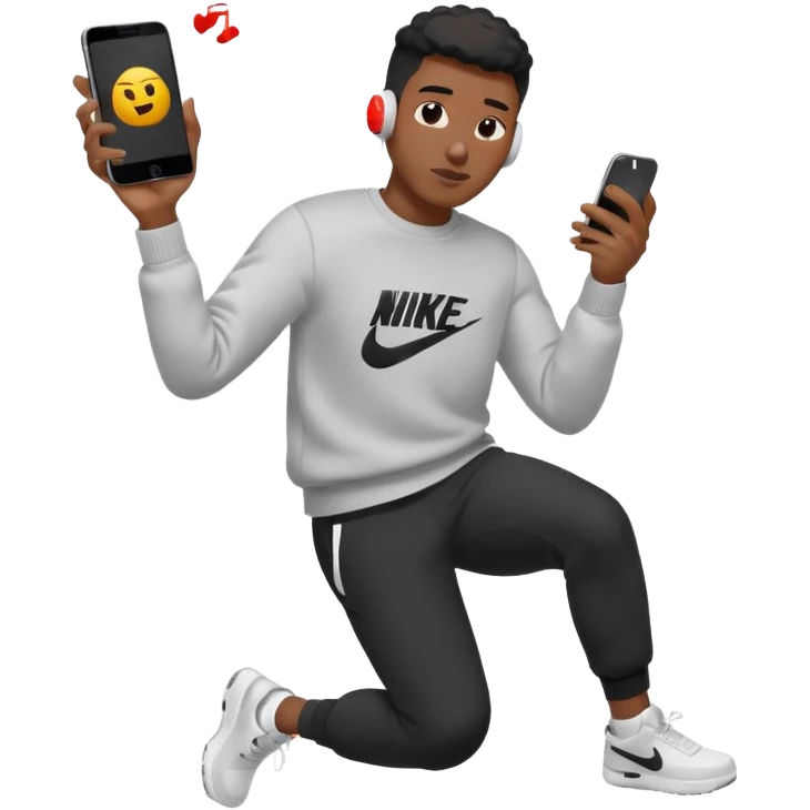 un emoji (qui ressemble à un vrai emoji téléphone)de quelqu'un qui tombe (homme noir pull Nike)il a des airpods emoji