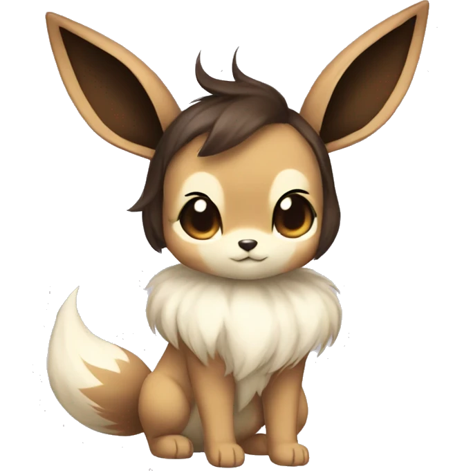 Kawaii Pale Shiny Eevee with dark brown long emo hair covering her eyes Full Body emoji