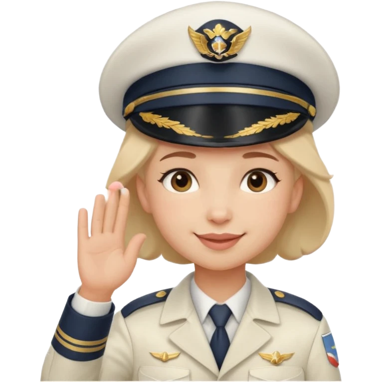 pilot wearing a captain hat, sheepish apologetic smile, small blush cheeks, giving a gentle salute, emoji
