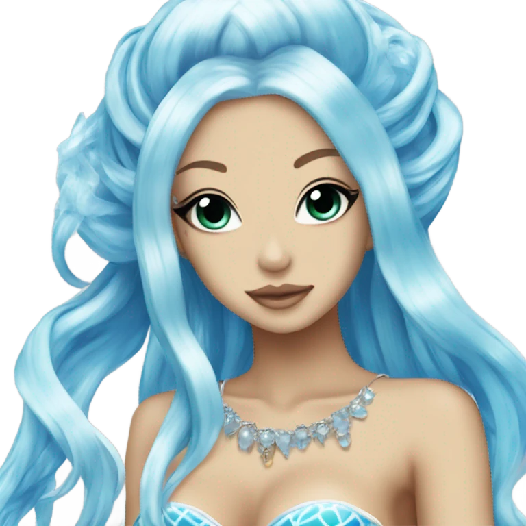 hime gyaru siren, blue skin, fins emoji