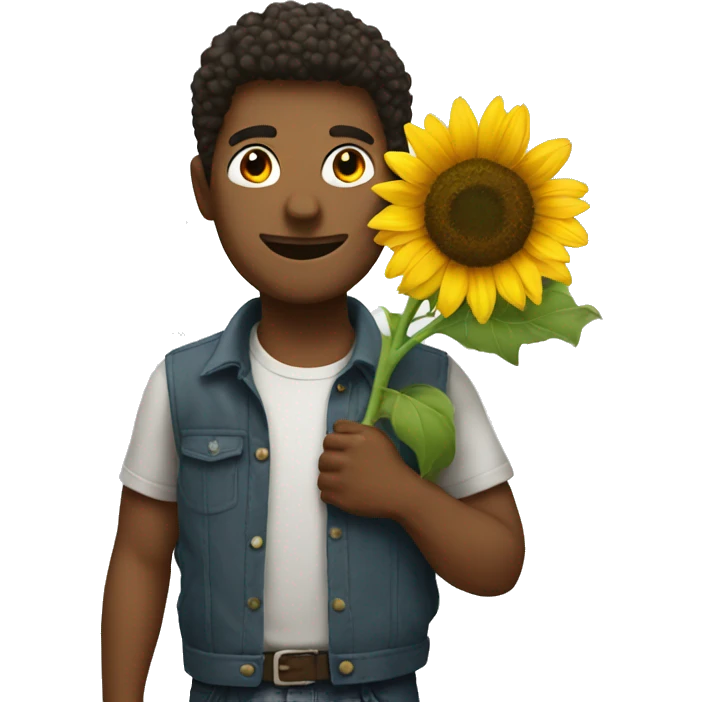 A guy standing with a sunflower emoji