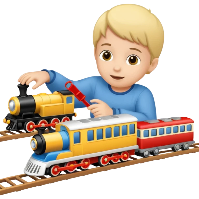 child playing with both toy cars and trains emoji