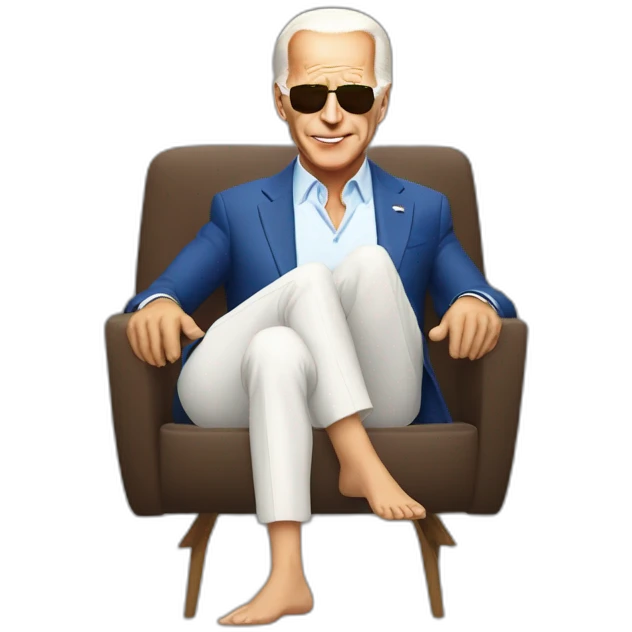 joe biden wearing a skirt bikini sitting acting out that scene from basic instinct sitting facing forward legs apart(full body, ios17) emoji