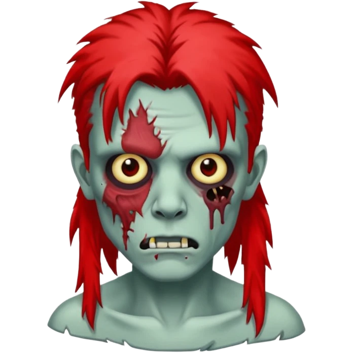 de um zumbi usando mullet que na raiz do cabelo é vermelho e na ponta do cabelo é preto e com um piercing na sombrancelha emoji
