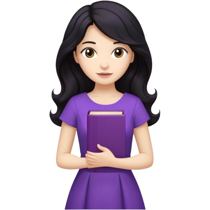 Long Hair Women with purple Book, Black wavy hair, beige dress emoji