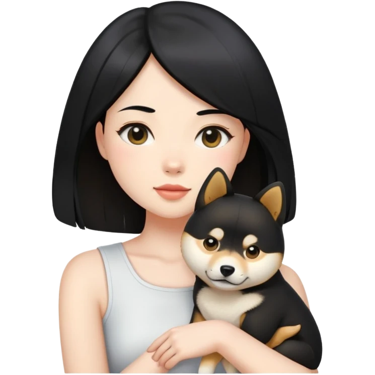 shoulder-length black hair pale girl hold her shiba dog emojishoulder-length black hair pale girl hold her shiba dog emoji emoji