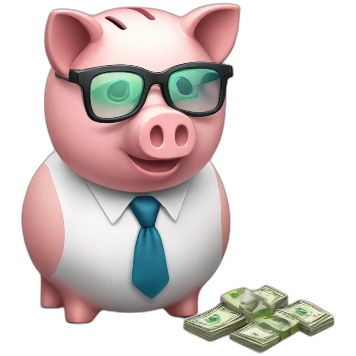piggy bank with glasses and money emoji