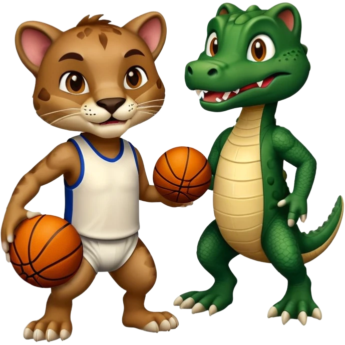 Cougar and gator playing basketball emoji