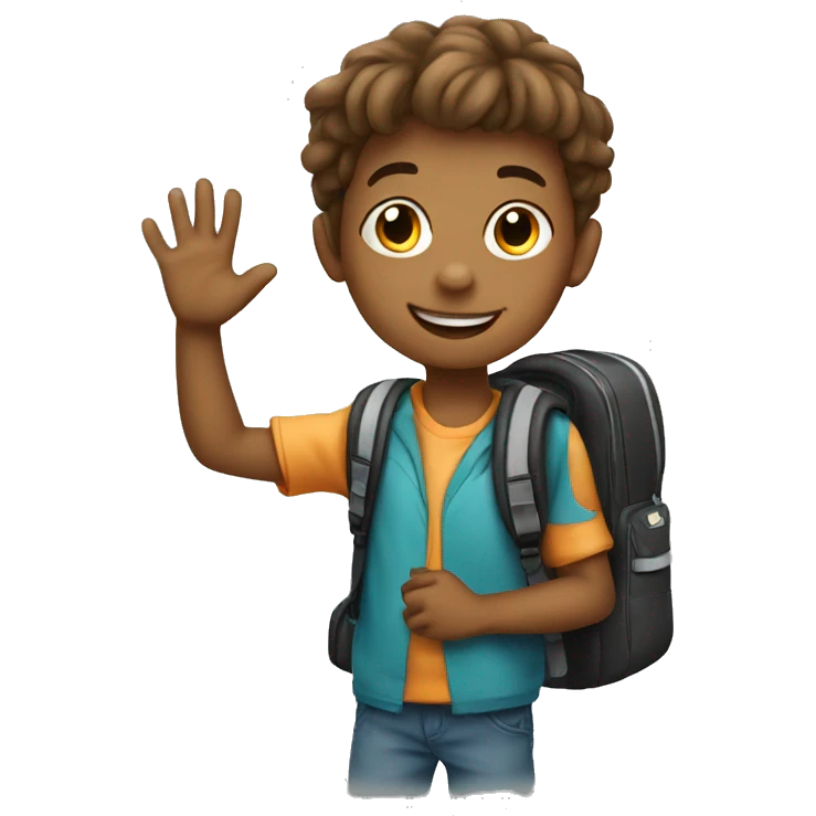 boy waving bye wearing school bag emoji
