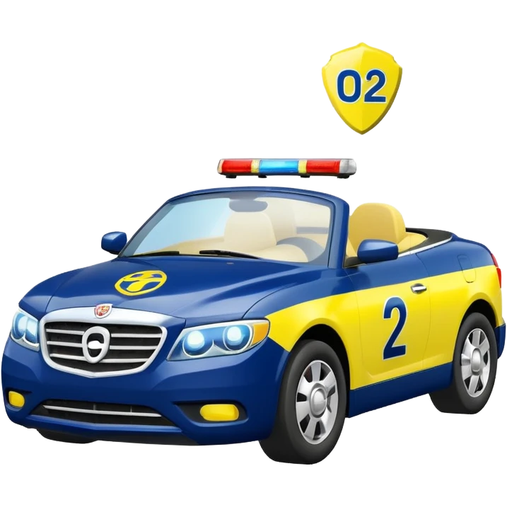 Police Coventible With Body Color Is Navy, White And Lemon Yellow With Symbol Is Lemon Yellow PawPatrol Chase Symbol With Number Is 02 emoji