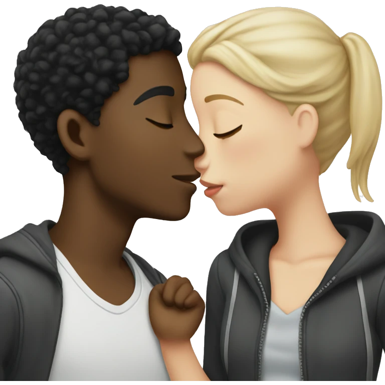 a black boy kiss a white girl with black hair emoji
