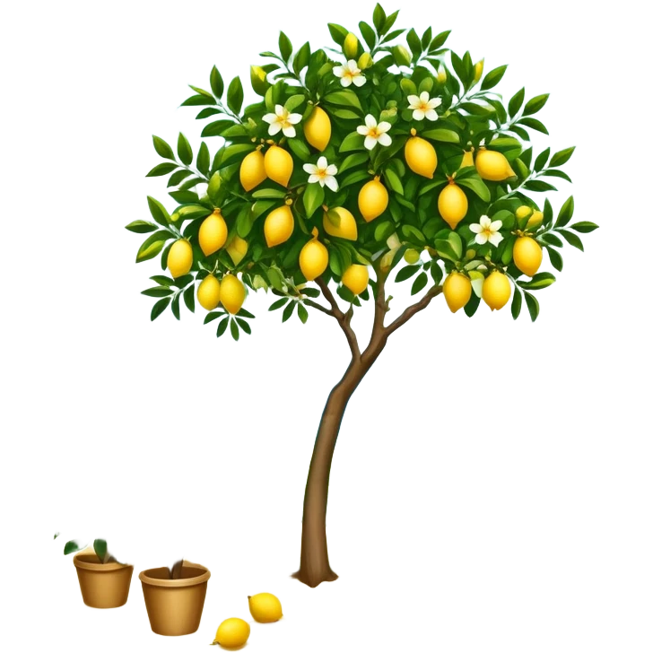 Mediterranean seashore with lemon tree in flower and fruits emoji